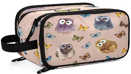Kulturbeutel Nettes Eulen-Schmetterlings-Muster Große Kosmetiktasche Kulturtasche Waschtasche Make Up Tasche Waschbeutel Schminktasche für Damen Mädchen