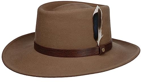 Stetson Petersham Gambler Wollhut - Einfarbiger Hut - Ledergarniturband - Eleganter Filzhut - Outdoor & Regenhut mit Asahi Guard - Herren - Herbst/Winter beige M (56-57 cm)