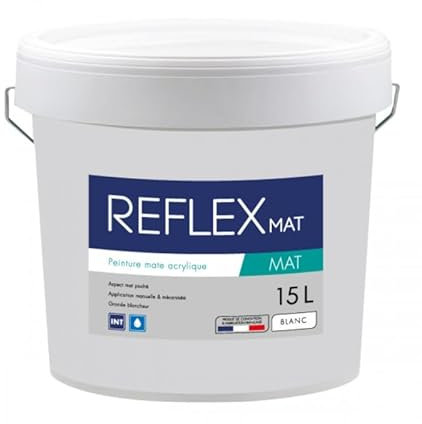 KROME PEINTURE - Krome Reflex Mat – Peinture Acrylique Murs et Plafonds – Intérieur - 15L - Conditionnement 15L, Couleur BLANC