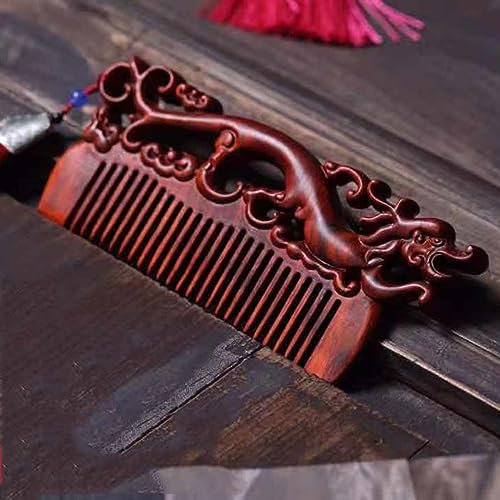 Pettine da massaggio in legno di sandalo viola da 14 cm, pettine in cineserie intagliato in legno di sandalo