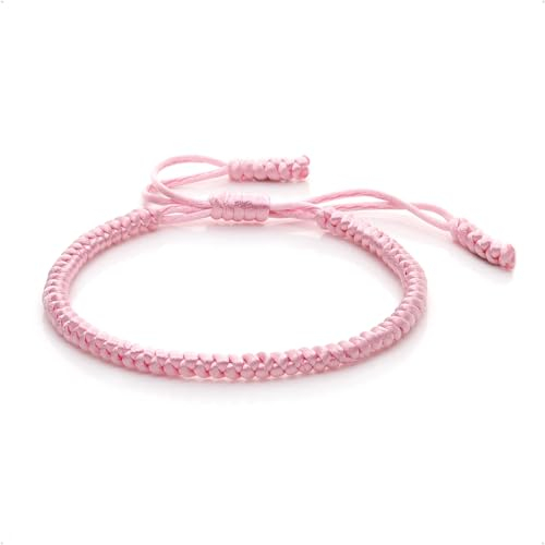EVEMATE Tibetisches Glücksarmband für Frauen & Männer - Buddhistisches Armband - Geflochtenes Freundschaftsarmband - Glücksbringer Geschenk - Tibet Stil Glücksband (Rosa)