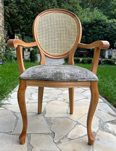 Casa Padrino Luxus Barock Esszimmer Stuhl Grau/Naturfarben/Braun - Handgefertigter Barockstil Stuhl mit Armlehnen - Esszimmer Möbel im Barockstil - Edel & Prunkvoll