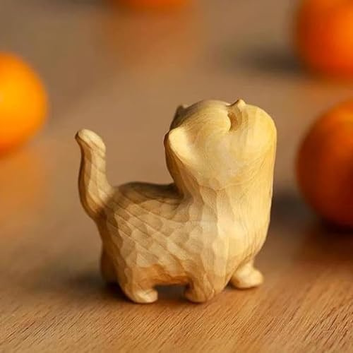 CHENRI Tiny Cute Wooden Cat, Winzige süße Holzkatze, 3D Katze Figuren Skulptur, DIY Handgefertigte Holz Katze Statue Tisch Dekoration, Katze Kunst Statue Ornament Geschenk für Katzenliebhaber (B)
