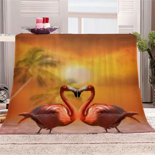 Flamingo Kinderdecke Wohndecke Sonnenuntergang Tiere Flanell Fleece Kuscheldecke Flauschig 100x130cm Weiche Warme Sherpa Decke Gemütlich Leicht Sofadecke für Mädchen Jungen Couch Bett Decke