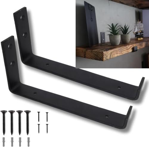 Lang Horn 2X6 X4 Shelf Brackets for Wooden Shelves Heavy Duty Matt Black Steel Shelf Brackets for Wooden Shelves Farmhouse Decor Hardware Included (150mm x 100mm)