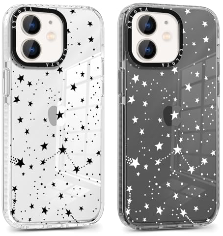 Xylota 2 Stück Handyhülle für iPhone 12/iPhone 12 Pro 6,1 Hülle, Durchsichtig Weich Silikon Case mit Muster Aesthetic Stern, Flexible TPU Bumper Transparent Stoßfeste Schutzhülle Frauen Mädchen Cover