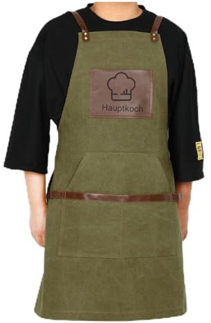 NGTSFLY Grillschürze für Männer Lustig Personalisiert Leinwand Lederschürze Verstellbar mit Taschen Geeignet für Den Heimgebrauch, Grillpartys,Geschenk für Männer zum Vatertag,Geburtstag (Armeegrün)
