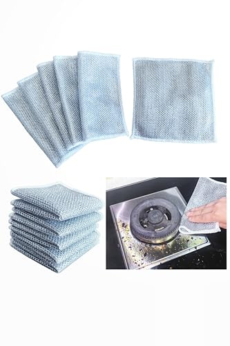GFORTUN 6 paños multiusos de alambre para lavar platos, de doble capa, reutilizables, antiarañazos, trapos de limpieza para cocina, platos, fregaderos, estufas