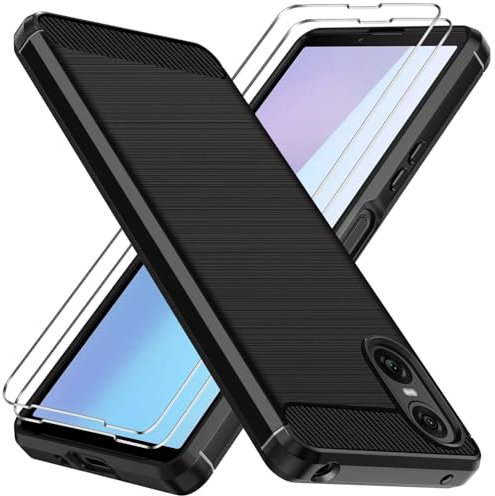 ivoler Hülle für Sony Xperia 10 VI mit 2 Stück Panzer Schutz Glas, Militärischer Stoßfest Handyhülle, Dünne Weiche TPU Silikon Kratzfest Schutzhülle Anti-Fingerabdruck Case, Schwarz