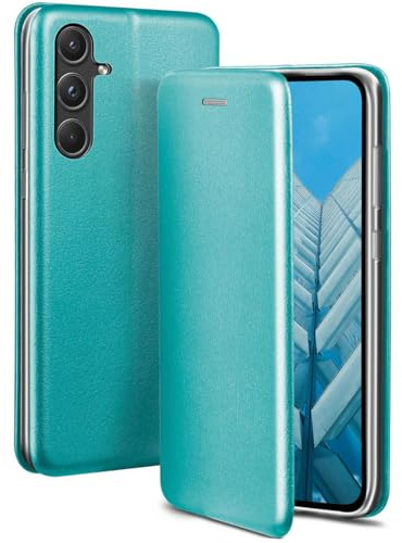 ONEFLOW Handyhülle kompatibel mit Samsung Galaxy A55 5G - Hülle klappbar, Handytasche mit Kartenfach, Flip Case Call Funktion, Leder Optik Klapphülle mit Silikon Bumper, Mint Blau