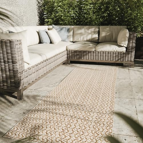 Interiyou Outdoor Teppich Wetterfest Kano - Läufer 80x300 cm Creme/Beige - Wasserfest für Balkon, Terrasse, Garten - Outdoorteppich passend auch für Wohnzimmer, Schlafzimmer und Küche - Aussenteppich