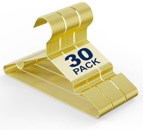 Paquete de 30 perchas doradas para niños, perchas de metal para ropa de bebé, colgador infantil para abrigo y camisa