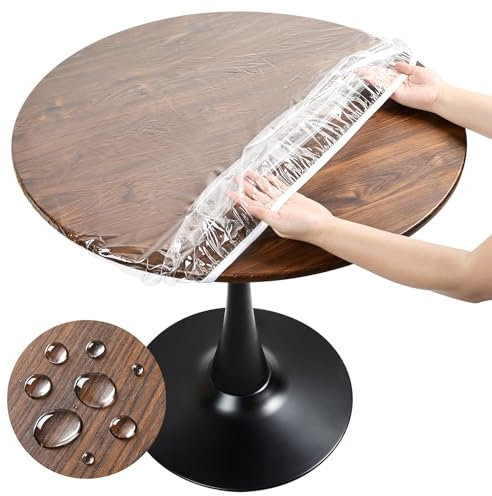 Transparent Tischdecke Rund 90 cm, Outdoor Tischdecke Wetterfest Gartentischdecke Rund mit Gummizug, Durchsichtige TPU Plastik Tischdecken Tischschutzfolie 90cm