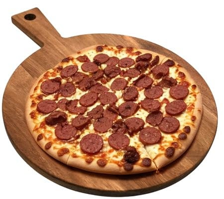 Plato Pizza Madera De Acacia Plato Pizza Grande Redondo Con Asa Plato Para Pizza Steak Sushi Cake Tabla De Cortar De Madera Antiquemaduras Platos De Madera 30 X 40 X 1.5cm