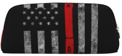 FLYIFE Firefighter Axe Red Line Flag Printed Leather Pencil Case for Girls Boys - Gold Zipper Pencil Bag Pen Pouch Cosmetic Organizer Bag for School Office Travel