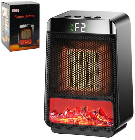 Kaminheizung Passend, Hillylolly 1H~8H 4-Gang-Zeitschaltuhr Herbstdeko Lampe, 3D-Flamme 1500W Heizherd mit Flammenoptik,Geschenk für Erntedank, Weihnachten, Neujahr (Schwarz)