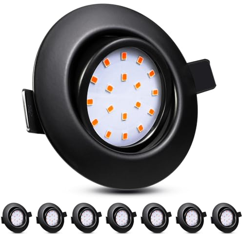 HiBay 8er Set LED Einbaustrahler Flach 27mm in Matt-Schwarz - 5W 3000K Warmweiß LED Spot 40° schwenkbar, Deckenspots ideal für Schrank, Wohnmobil und kleine Räume (Ø72-80mm Lochmaß)