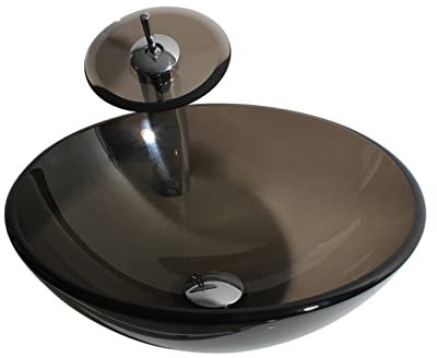 Badezimmerwaschbecken, Glaswaschbecken Balkon Handwaschbecken aus gehärtetem Glas Tischwaschbecken Rechteckiges Badezimmerwaschbecken mit Wasserfall-Wasserhahn