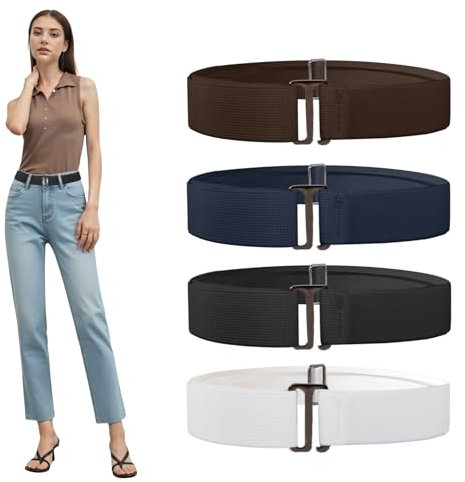 Kaslaider 4 Piezas Cinturones para Mujer, Cinturón Elástico Sin Hebilla Fuerte Duradero, Cómoda y Elegante Cinturón Invisible Unisex para Jeans, Pantalon, Faldas, Vestido