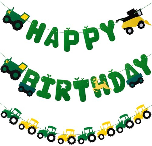 Grünes Traktor Geburtstagsbanner, Traktor Deko Kindergeburtstag Traktor Girlandenbanner Traktor Party Gastgeschenke Traktor Thema Geburtstag Party Zubehör Dekorationen