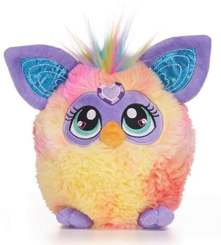Plüsch-Furby, 17,8 cm, rosa / gelb, Regenbogen-Furby, Plüschtier (Farbmuster kann variieren)