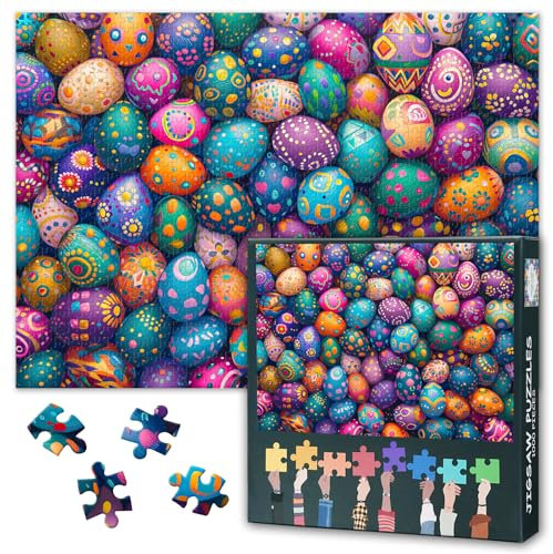 1000 Pieces Dyed Eggs Puzzles for Adults Challenging Easter Theme Jigsaw Puzzles for Family Party Gift Eggs in an Array of Vibrant Hues Jigsaw Puzzle Artwork Decor for Wall 27.5X19.7