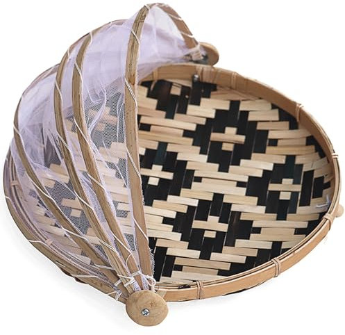 Hintyne Panier à Fruits Rond en Bambou de 35, 6 cm avec Couvercle en Maille résistant à la poussière idéal pour Les Pique-niques et Les Voyages en Camping.