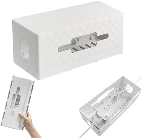 Kabelbox, Kabelmanagement Box mit Deckel, Kabel Organizer Box, Ausgehöhlter Boden für einfache Wärmeableitung, Cable Management Box für Kabel Steckdosenleiste, Weiß