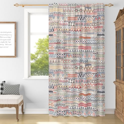YONGFOTO Boho Vorhänge Für Schlafzimmer Moderner Bunter Bohemian Ethnischer Stammes Halbtransparent Licht Filtern Gardinen Für Wohnzimmer Mit Stangendurchzug 1 Paneel 107 x 160 cm
