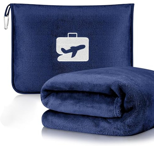 Blleshelfl Reisedecke, Reisedecke Flugzeug, Kissen Decke 2 in 1, Marineblau
