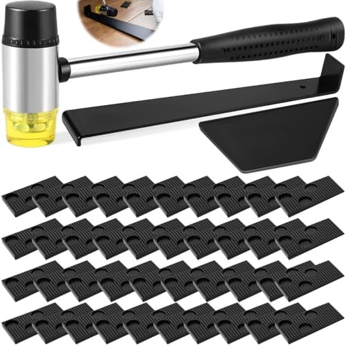 43 Stück Laminatboden Verlegeset mit 40 Montagekeilen & Schlagklotz und Zugeisen, 26cm Doppelseitiger Gummihammer Vinylboden Werkzeug Set, Holzfußboden Installations Kit für Verlegung Laminat, Parkett
