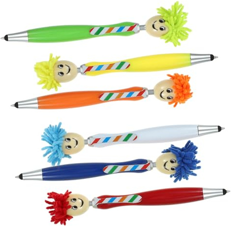 jojofuny 6pcs Plush Hair Mop Head Ballpoint Pens for Students Cartoon Expression Plastic Writing Pens in Mixed Colors and Cute School Supplies for Note Taking and Homework