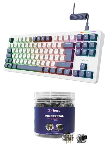 Bundle GXTrust 872 Xyra Gasket TKL Mechanische Tastatur QWERTZ Layout, Hot-Swap Creamy Gaming Tastatur + LEOBOG Ink Crystal Taktile Schalter, 62gf Clacky Switches 5 Pin, Crystal Schwarz, 90 Stück