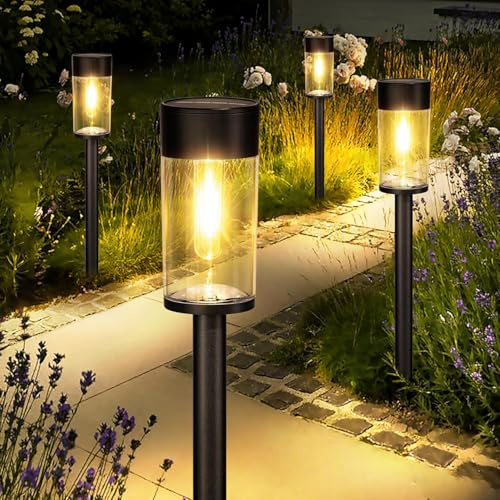 UME Solarlampen für Außen Garten, 3000K Warmweiß Solar Gartenleuchten, IP65 Wasserdicht Wegeleuchte Beleuchtung Deko für Hof, Weg, Terrasse, Rasen (6 Stück)