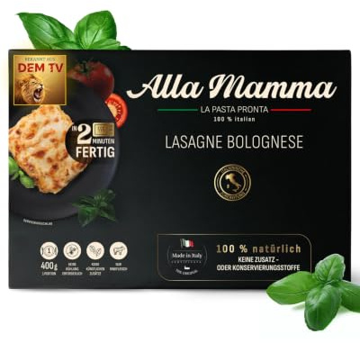 Alla Mamma Lasagne Bolognese 400g I Italienisches Fertiggericht I 100% natürliches & authentisches Gericht I Schnell in der Mikrowelle zubereitet I Ungekühlt & lange haltbar