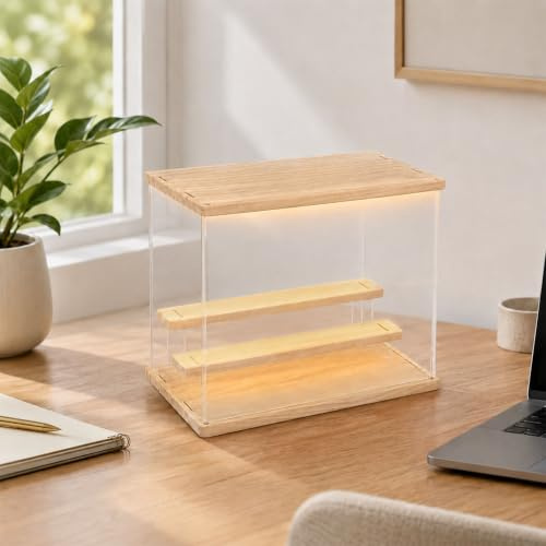 Acryl Vitrine Schaukasten mit LED 3/4/5 Stufen Staubschutz Schaukasten, Hochtransparente Display Case Box für Sammlerstücke, Figuren, Collectibles, Modellautos (32 x 26.4 x 18 cm)