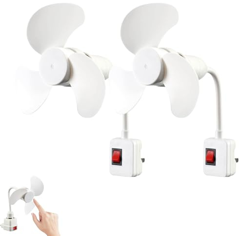 Socket Fan Kit with Plug Adapter, Mini Quiet Electric Fan with 360° Flexible Gooseneck, E27 Light Bulb Socket Fan for Kitchen, Bathroom, Bedroom, Garage, Compact Personal Cooling Fan (2)