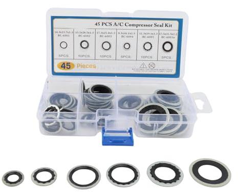 SIXRUN 45 Pieces Kit de Sellos de Puerto para Compresor de AC, Kit de Sellos de Juntas y Anillos O para Reparación de Compresor de Aire Acondicionado de Automóvil, Panel de Puerta de