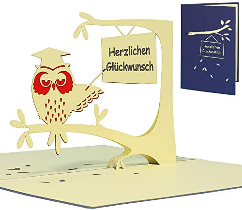 LINPOPUP®, Pop Up 3D Karte, Geburtstagskarte Gutschein, Klappkarte, Uhu Doktorhut, N26