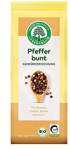 Lebensbaum Bunter Pfeffer, Bio-Gewürzmischung für Risotto, Fleisch und Salate mit fruchtig-scharfen Aromen, 50g