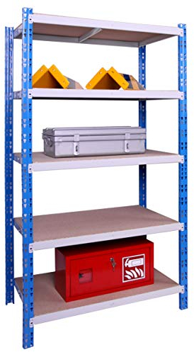 Profi-Schwerlast-Steckregal 300 GRUND 220x100x60cm, 5 Böden, 300KG/Boden blau/lichtgrau, Marke: Szagato (Lagerregal, Kellerregal, Werkstattregal, Regal)