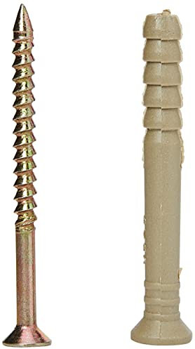 Merriway BH02844 (20 Pcs) Hammer Type Solid Wall Fixing with Nylon Plug, M6 x 50mm (1/4 inch x 2 inch) - Pack of 20 Pieces, Yellow/Grey