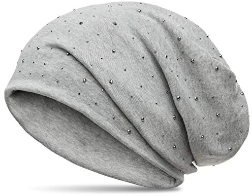Caspar MU137 Beanie Mütze mit Strass und warmem Flanell Stoff, Größe:One Size, Farbe:hellgrau (meliert)