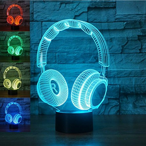 KINGCOO 3D Illusion Tischlampe Nachtlampe, LED 7 Farben ändern Touch Switch Schreibtischlampe Nachtlichter Schlummerleuchten für Kinder Valentinstag Geburtstags Geschenk (Kopfhörer)
