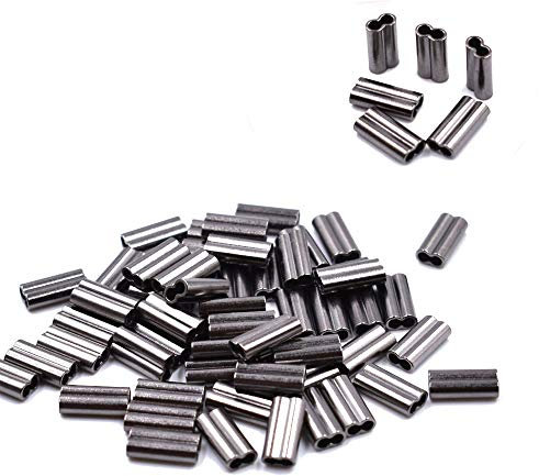 Phad Fishing 100/300 PCS High Strength Double Barrel Crimp Sleeves Steel wire Leader (ID(mm) 1.2-100pcs)