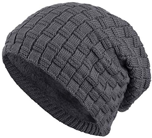 Balinco warm gefütterte Beanie mit Teddy-Fleece Fütterung Wintermütze mit Flechtmuster Einheitsgröße für Damen & Herren Mütze (3A) (Dunkelgrau)