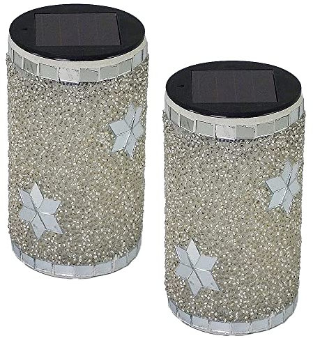 2 x Windlicht Teelichthalter Perla Kerzenhalter Geschenk Tischdekoration (Perla Silber-weiß, Mosaik)