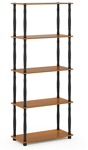 Furinno Turn-N-Tube 5-stufiges Mehrzweckregal mit klassischen Rohren, helles Kirschholz/Schwarz
