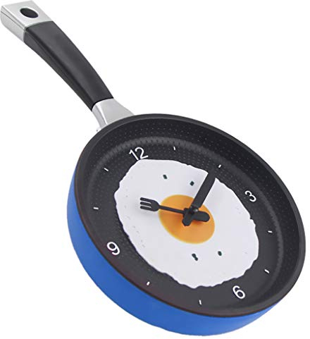 FLAMEER Decorative Battery Operated Wall Clocks Frying Pan Pattern Quartz Wall Clock - Blue