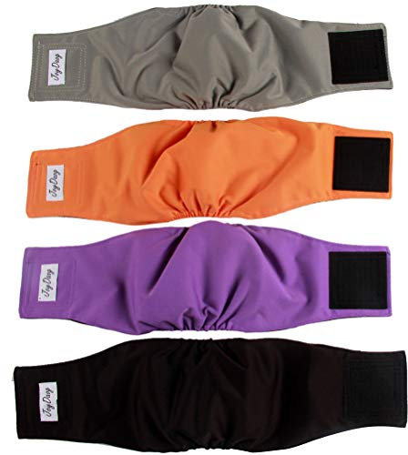 JoyDaog Windeln für Rüden (4er Pack), Wiederverwendbare waschbare Hundebauchbänder, kleine Hundewindeln (schwarzes Futter), M